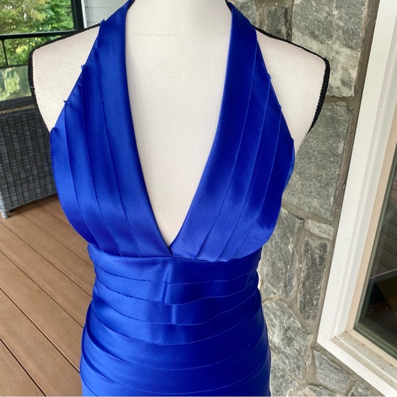 ELIZA J. Blue Satin Party Dress ! Perfect for Holiday Gatherings ! - Picture 2 of 9